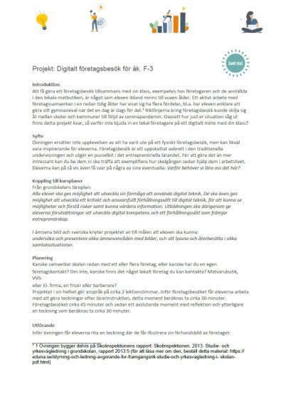 Projekt: Digitalt företagsbesök för åk. F-3